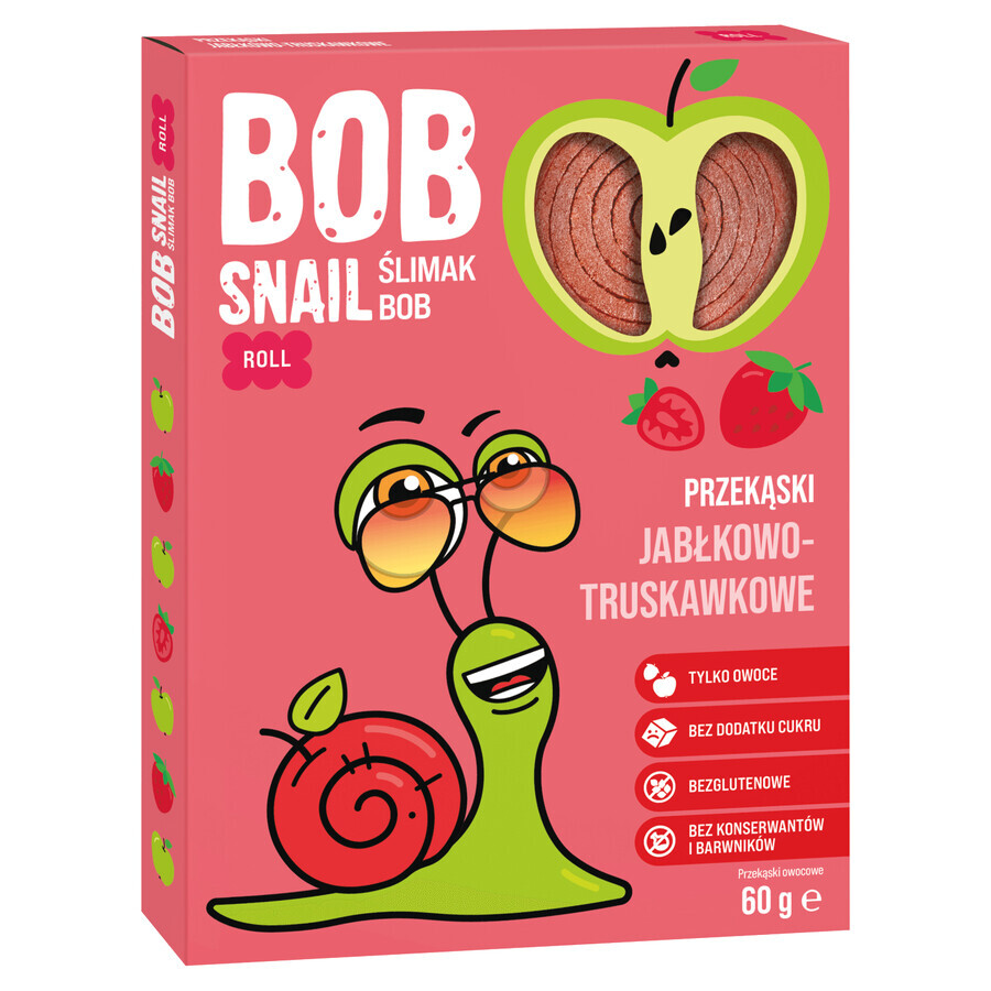 Bob Snail Roll Snack de frutas, manzana, fresa, 60 g