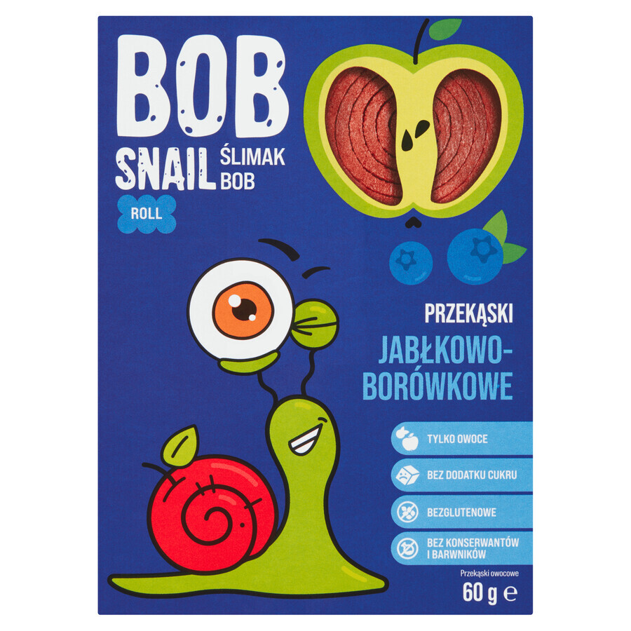 Bob Snail Roll Snack de frutas, manzana, arándano, 60 g