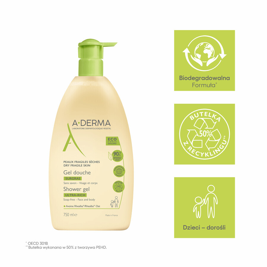 A-Derma, ultra rijke douchegel, 750 ml