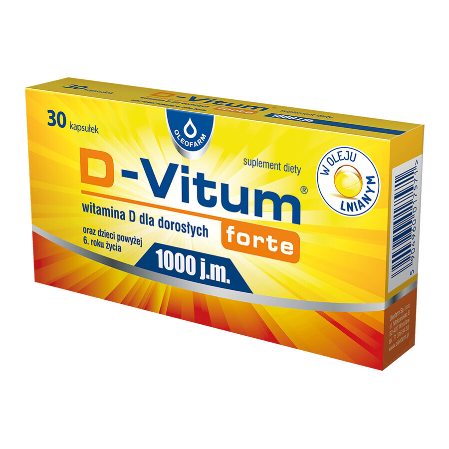 D-Vitum Forte 1000 IE, vitamine D voor volwassenen en kinderen vanaf 6 jaar, 30 capsules