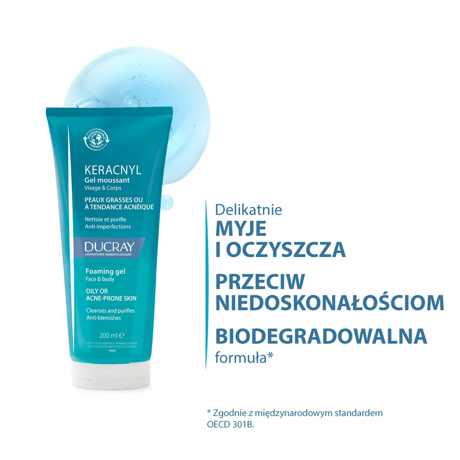 Ducray Keracnyl, gel spumant pentru față și corp, 200 ml