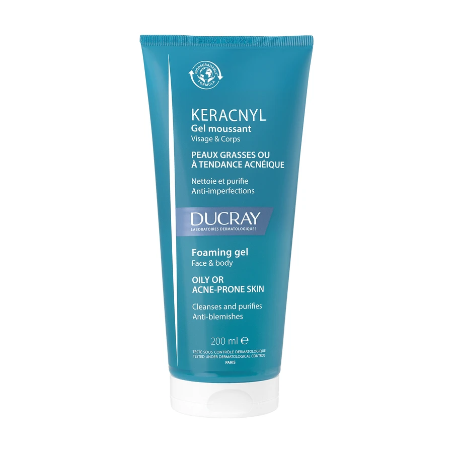 Ducray Keracnyl, gel spumant pentru față și corp, 200 ml