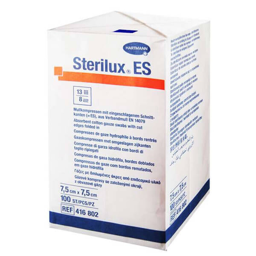 Sterilux ES, sterile gauze pads, 13 threads, 8 layers, 7.5 cm x 7.5 cm, 100 pieces