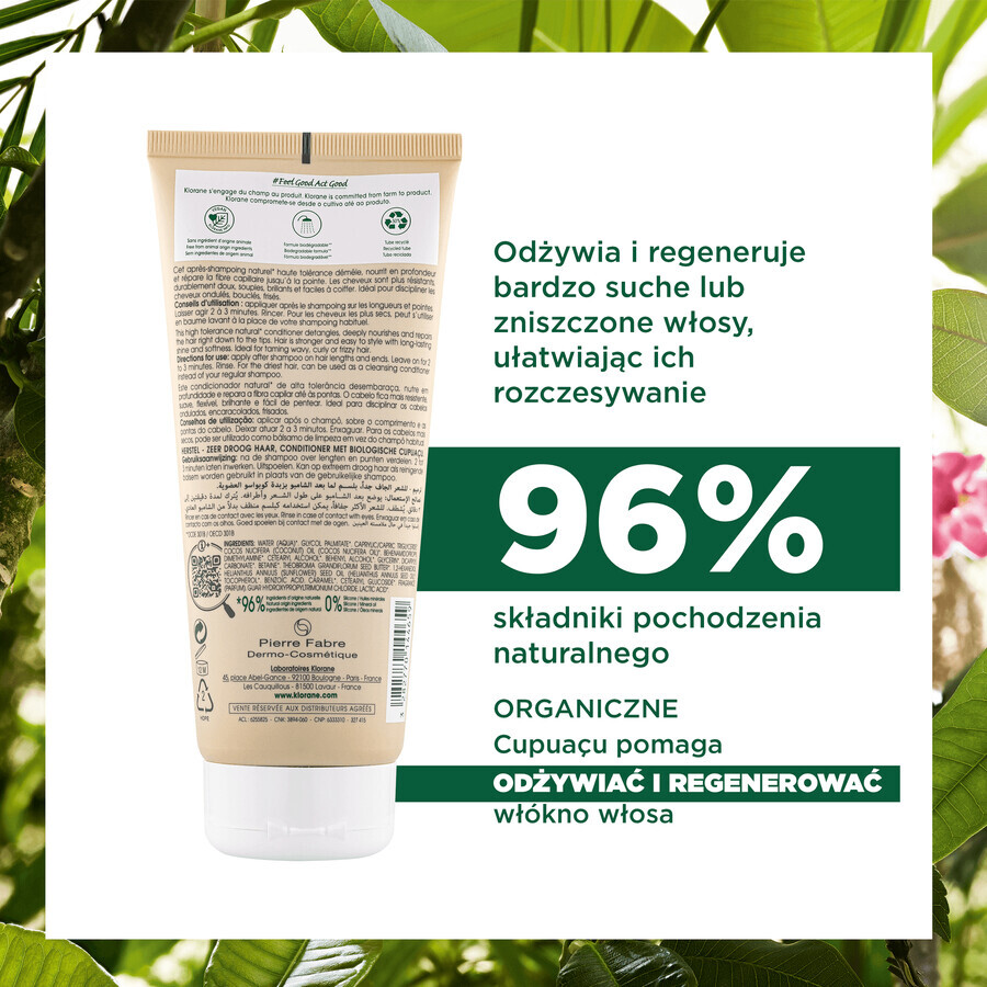 Klorane, Pflegespülung mit Bio-Cupuacu-Butter für sehr trockenes und geschädigtes Haar, 200 ml