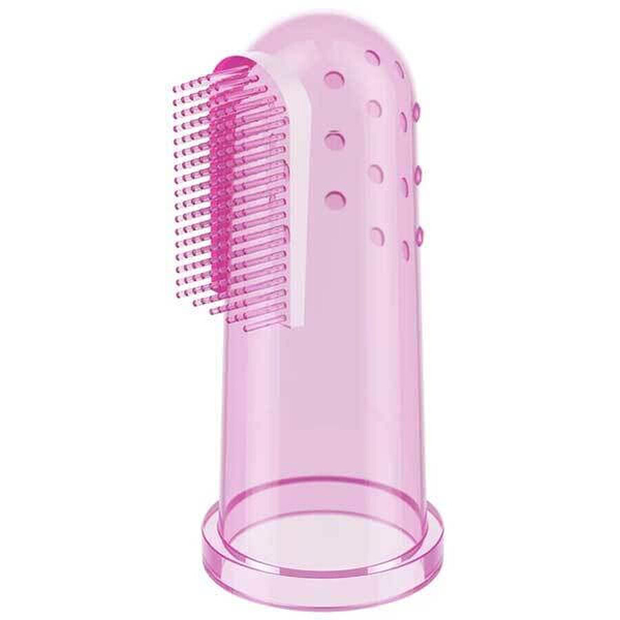 BabyOno, cepillo de dedo para los primeros dientes, silicona, rosa, 723/03, 1 ud.