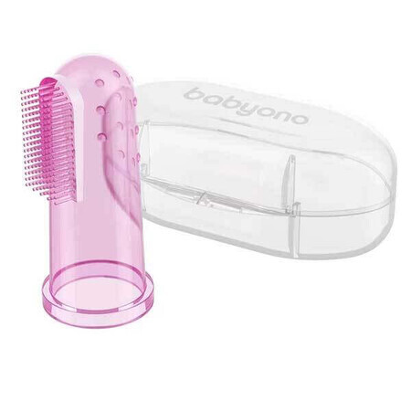 BabyOno, cepillo de dedo para los primeros dientes, silicona, rosa, 723/03, 1 ud.