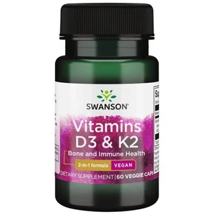 Swanson Vitamine D3 &amp; K2, vitamina D 2000 UI + vitamina K 75 µg, 60 capsule vegetariene