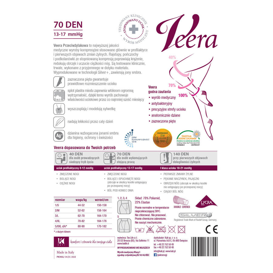 Veera Przeciwżylakowa, collants de compression, 70 den, taille 5, visone