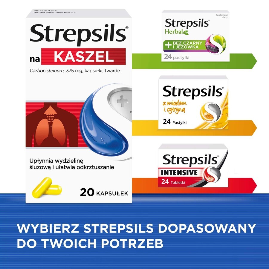 Strepsils para la tos 375 mg, 20 cápsulas duras