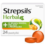 Strepsils Herbal, flavored with honey, melissa and propolis, sugar free, 24 tablets