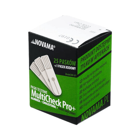 Novama MultiCheck Pro+, blood uric acid test strips, 25 units