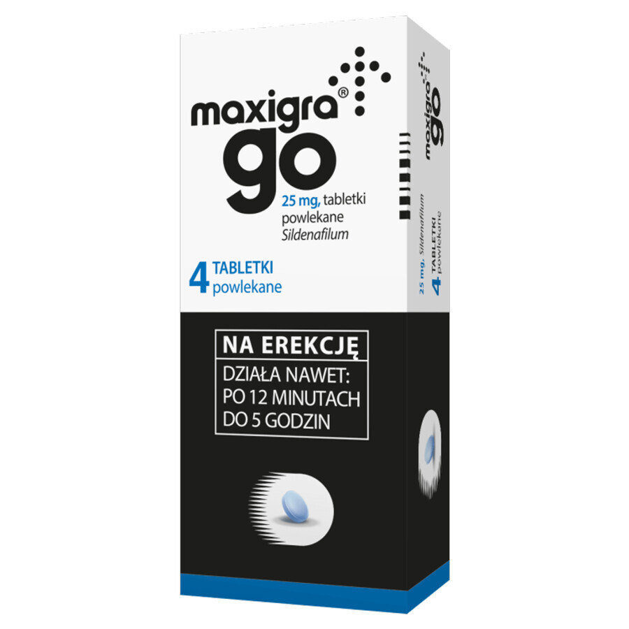 Maxigra Go 25 mg, 4 comprimidos recubiertos con película