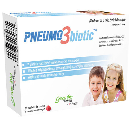 Pneumo 3 biotic for children from 3 years and adults, raspberry flavor, 32 tablets