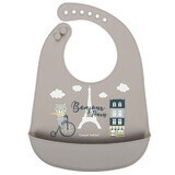 Canpol Babies, silicone bib with pocket, Bonjour Paris, beige, from 4 months, 1 pc