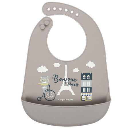 Canpol Babies, babero de silicona con bolsillo, Bonjour Paris, beige, a partir de 4 meses, 1 unidad