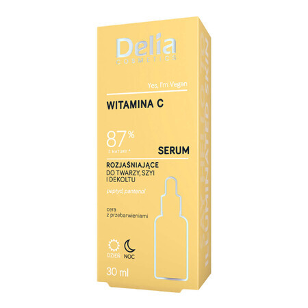 Delia Cosmetics, sérum éclaircissant pour le visage, le cou et le décolleté, jour et nuit, peau décolorée, vitamine C, 30 ml