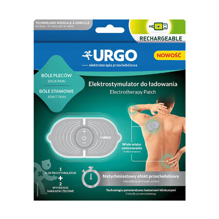 Urgo TENS, electroestimulador de carga + 2 almohadillas de gel recambiables