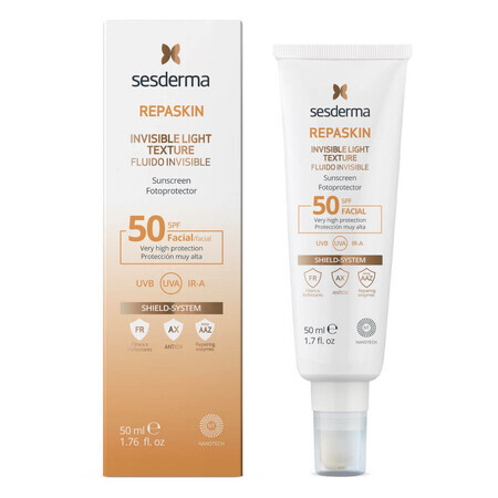 Sesderma Repaskin Fluido Invisible, lichte zonnebrandcrème voor het gezicht, SPF 50, 50 ml