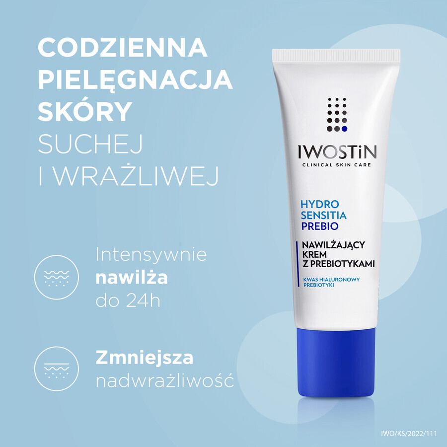 Iwostin Hydro Sensitia Prebio, crema hidratante con prebióticos, piel sensible, seca y muy seca, 50 ml