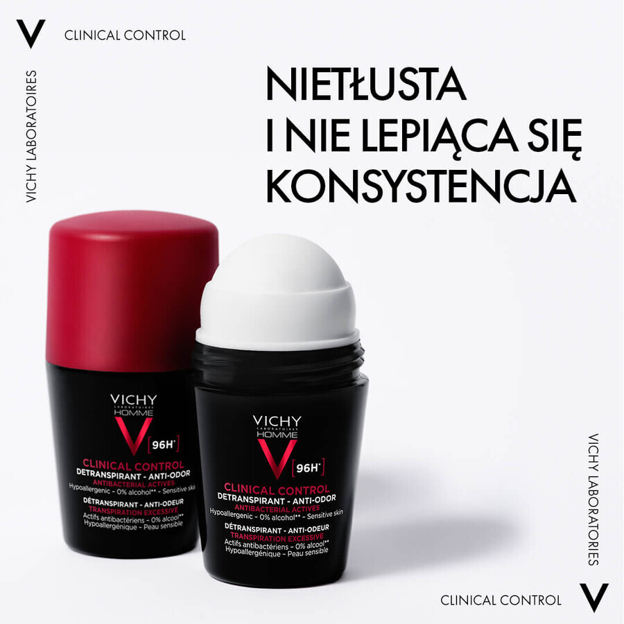 Vichy Homme Clinical Control, antitranspirante roll-on para hombre, protección 96 horas, 50 ml