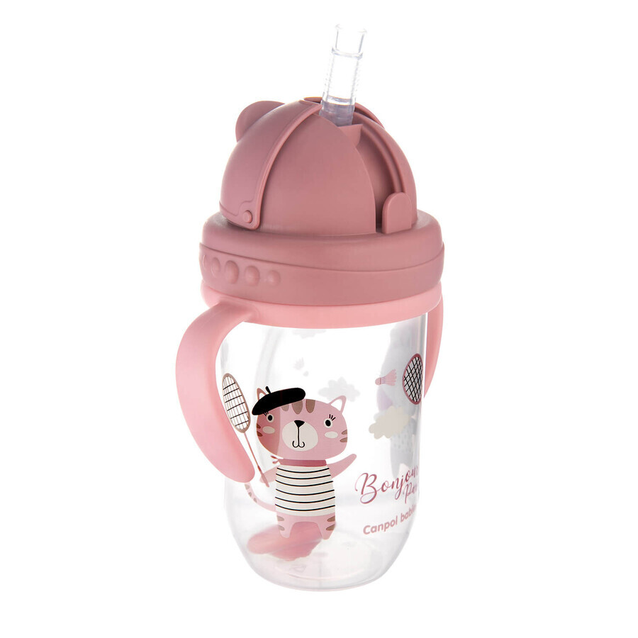 Canpol Bebés, vaso gotero con tubo y pesa, Bonjur Paris, rosa, 56/607, a partir de 6 meses, 270 ml