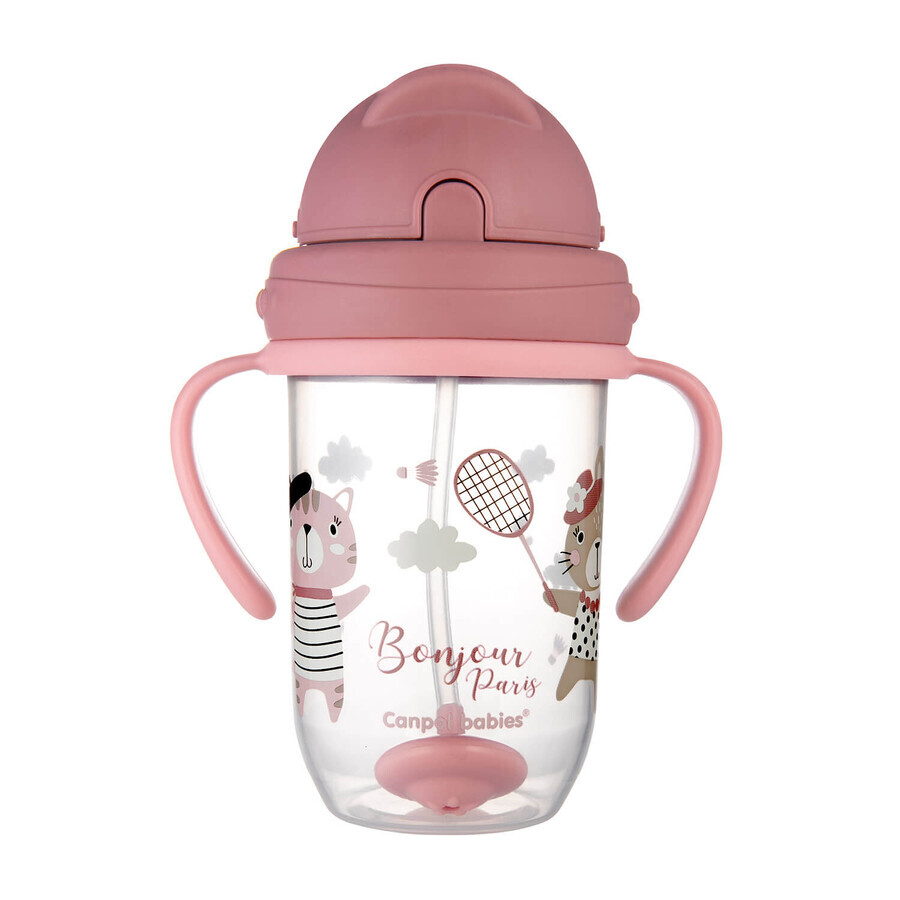 Canpol Bebés, vaso gotero con tubo y pesa, Bonjur Paris, rosa, 56/607, a partir de 6 meses, 270 ml