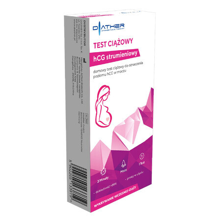 Diather, streaming hCG pregnancy test, sensitive 25 mIU/ml, 1 pc