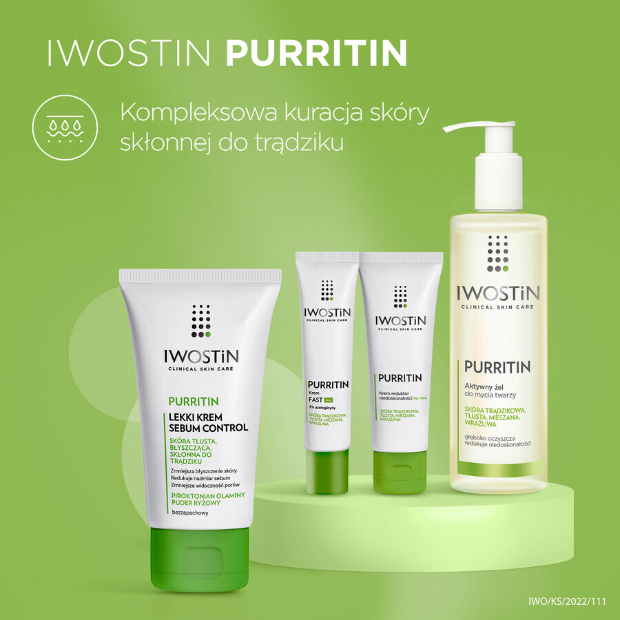 Iwostin Purritin, Sebum Control crème légère, peau grasse, brillante, acnéique, 60 ml