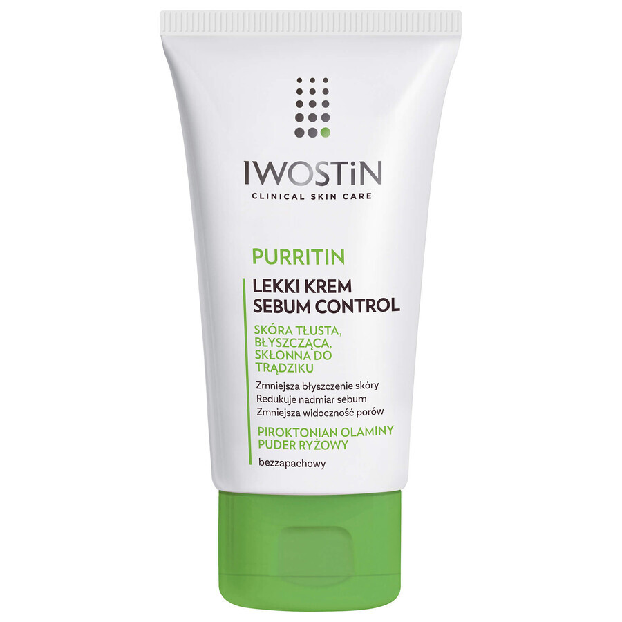 Iwostin Purritin, Sebum Control crème légère, peau grasse, brillante, acnéique, 60 ml