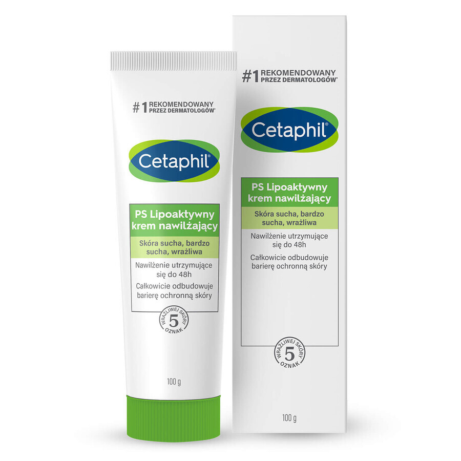 Cetaphil PS, crema hidratante lipoactiva, pieles secas, muy secas y sensibles, 100 g