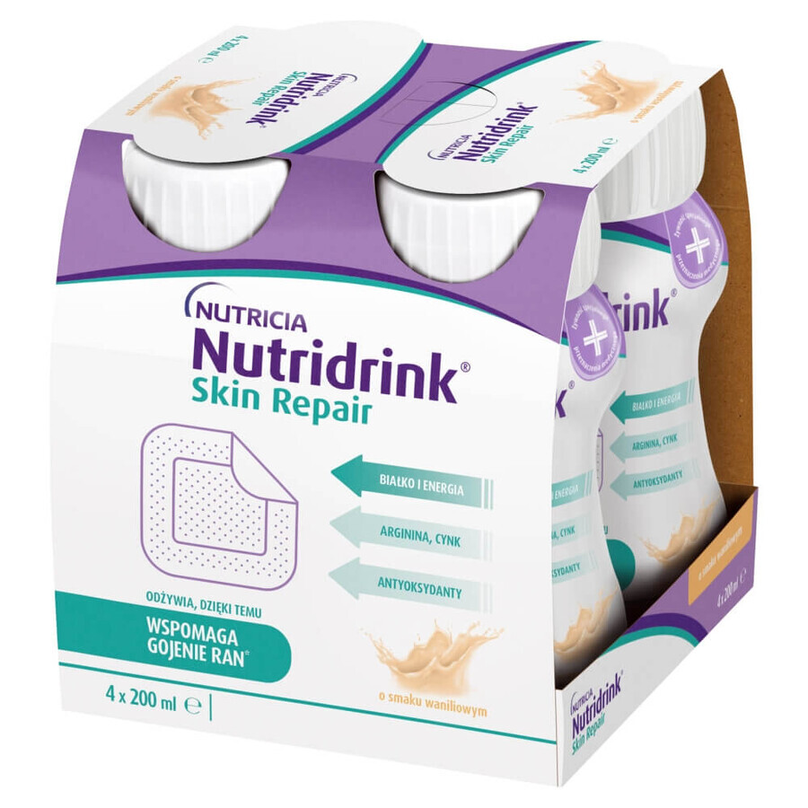 Nutridrink Skin Repair, preparado nutricional, sabor vainilla, 4 x 200 ml