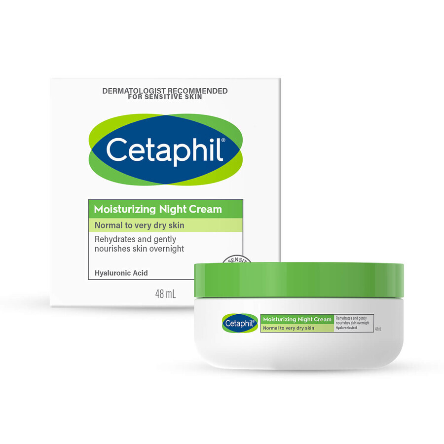 Cetaphil, crema facial hidratante con ácido hialurónico, noche, 48 ml