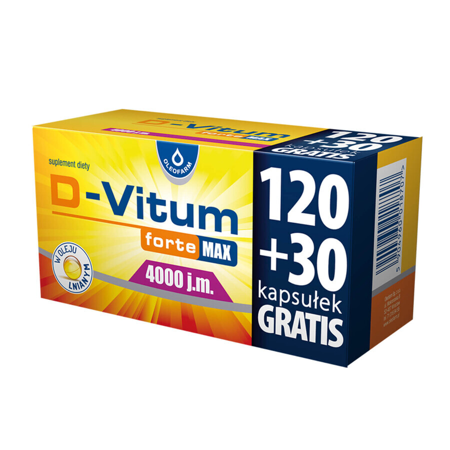 D-Vitum Forte Max 4000 UI, 120 cápsulas + 30 cápsulas gratis