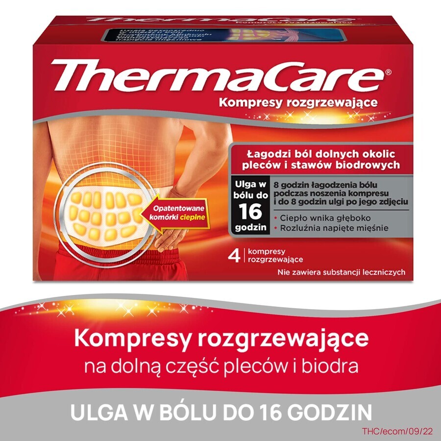 ThermaCare, heating compresses for the back and hips, 4 pieces