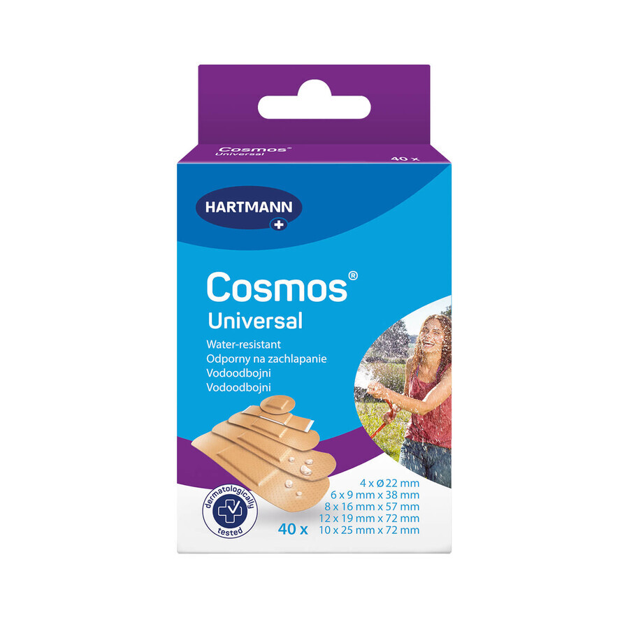 Cosmos Universal, plasturi impermeabili cu pansament, 5 dimensiuni, 40 bucăți