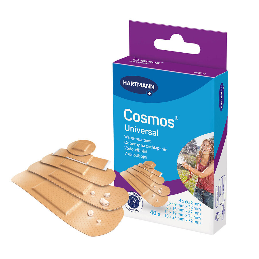 Cosmos Universal, plasturi impermeabili cu pansament, 5 dimensiuni, 40 bucăți