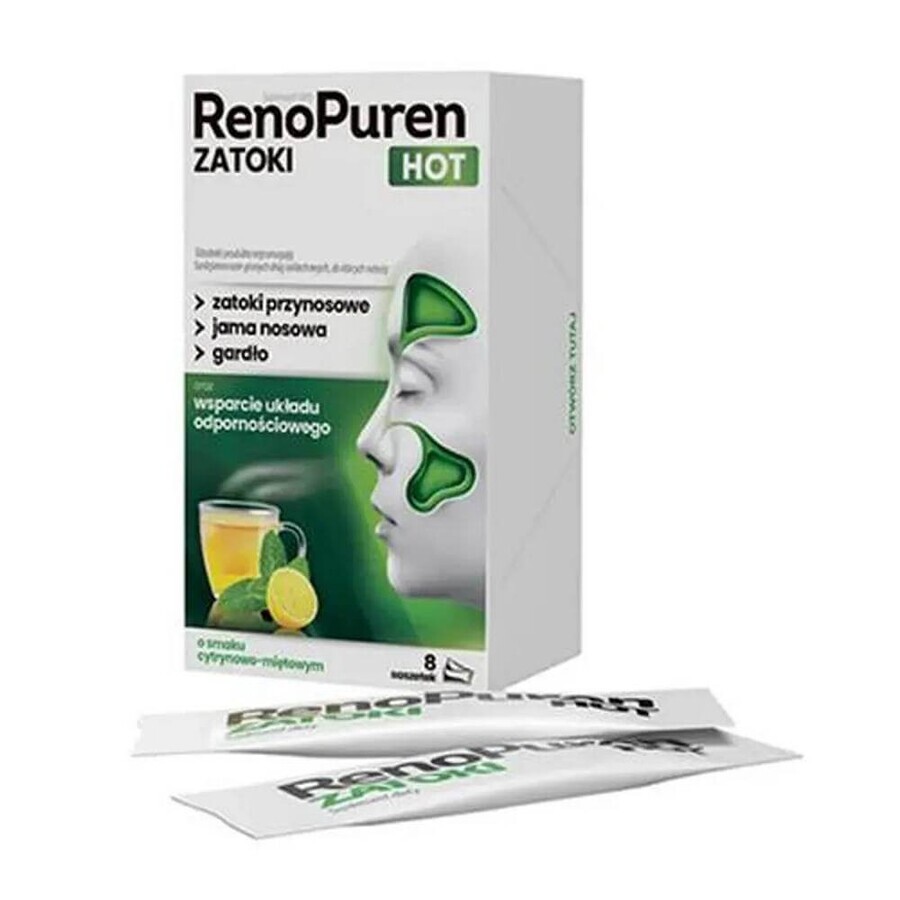 RenoPuren Zatoka Hot Sin azúcar, sabor limón-menta, 8 sobres