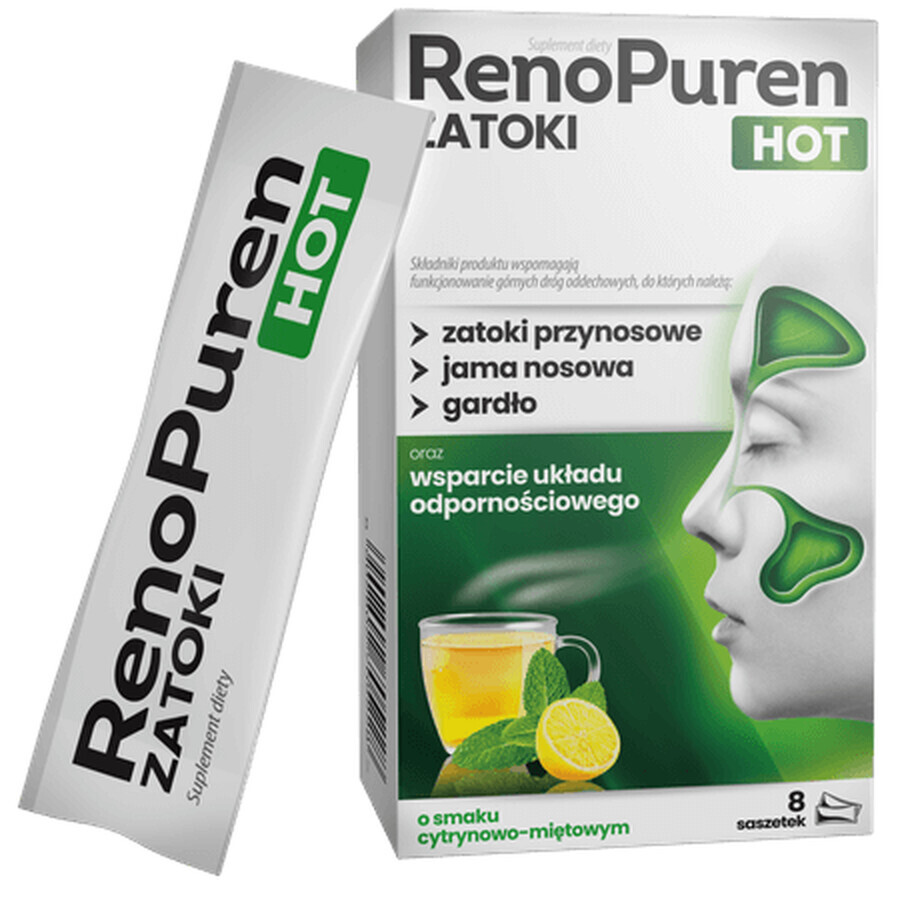 RenoPuren Zatoka Hot Sin azúcar, sabor limón-menta, 8 sobres