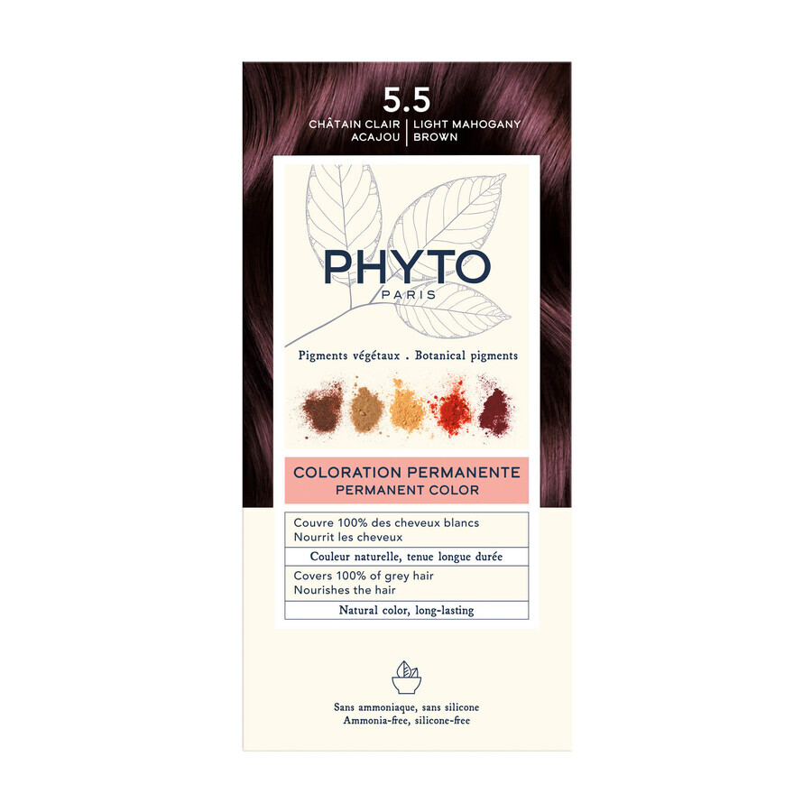 Phyto Phytocolor, vopsea de păr permanentă, 5.5 maro mahon deschis, 50 ml