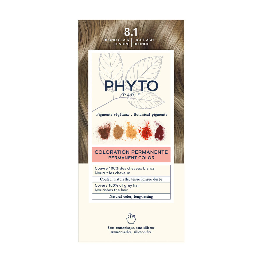 Phyto Phytocolor, tinte permanente para el cabello, 8.1 rubio claro ceniza, 50 ml