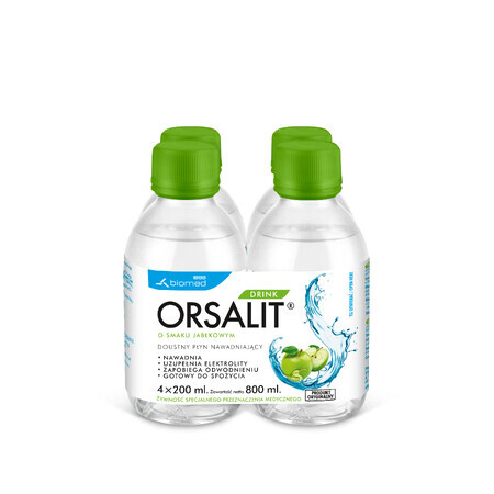 Orsalit Drink, líquido de rehidratación oral para niños mayores de 3 años, sabor manzana, 4 x 200 ml