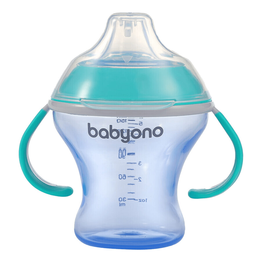 BabyOno, Tropfbecher mit weichem Mundstück, türkis, ab 3 Monaten, 180 ml