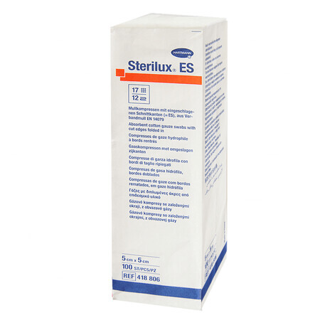 Sterilux ES, non-sterile gauze pads, 17 threads, 12 layers, 5 cm x 5 cm, 100 pieces