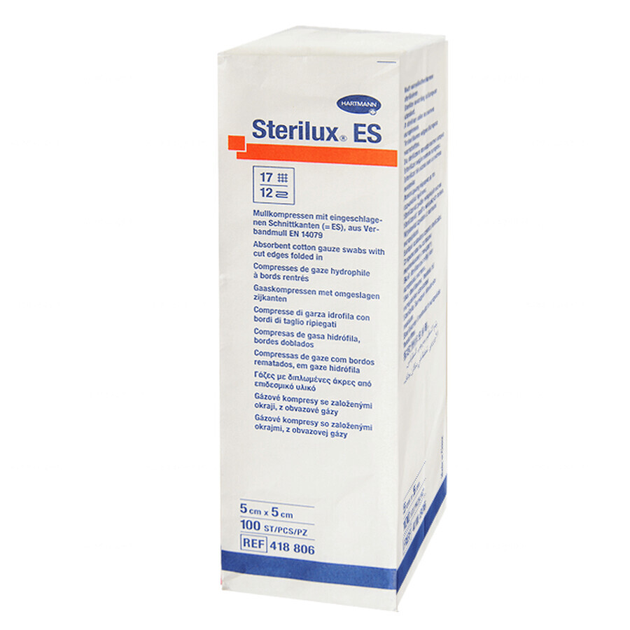 Sterilux ES, non-sterile gauze pads, 17 threads, 12 layers, 5 cm x 5 cm, 100 pieces