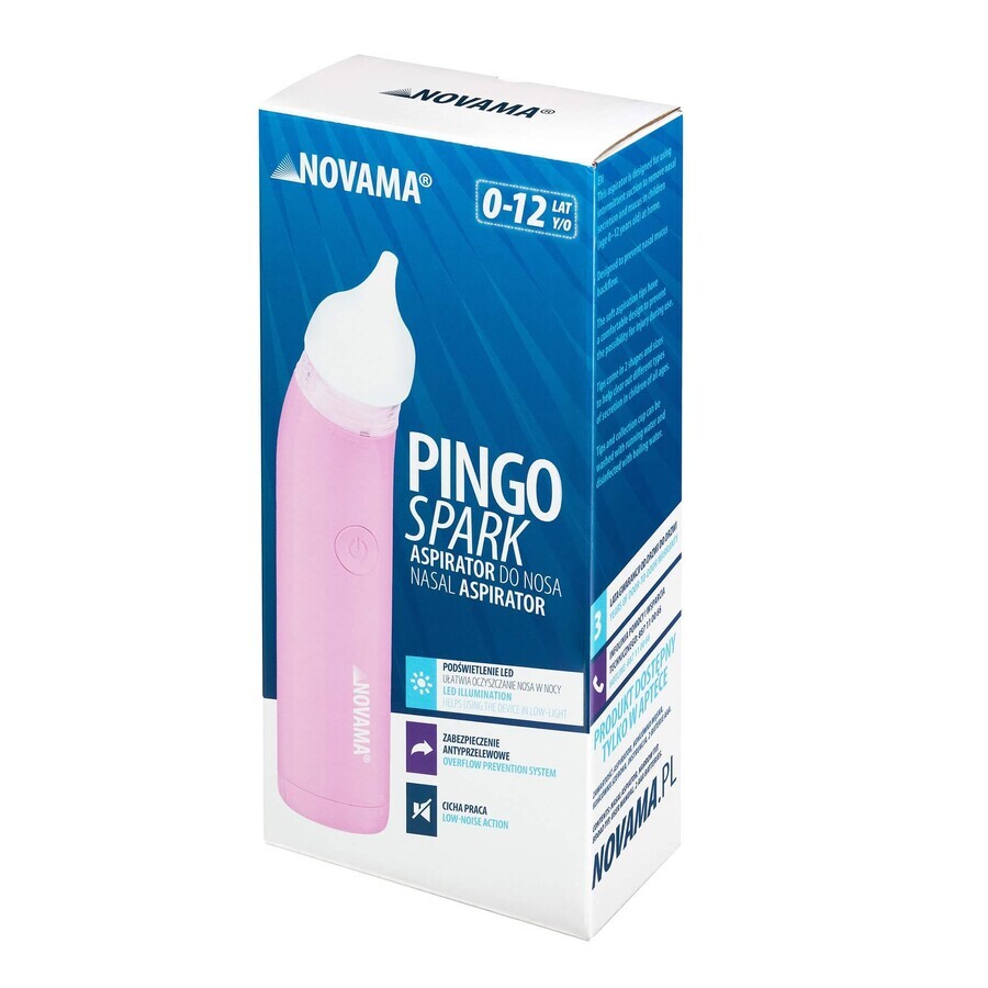 Novama Pingo Spark, aspirador nasal eléctrico con luz, rosa pastel, 0-12 años