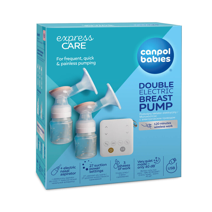 Canpol Babies Express Care, pompă de sân electrică dublă cu aspirator nazal