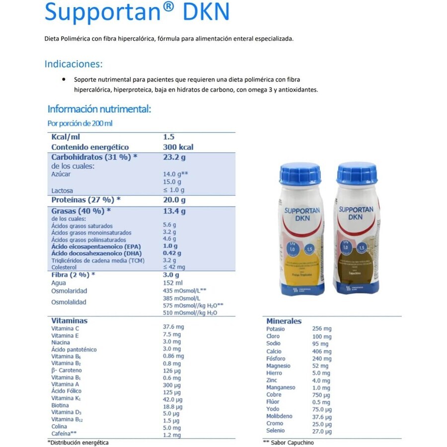 Supportan Drink, nutritional preparation, tropical fruit flavor, 4 x 200 ml