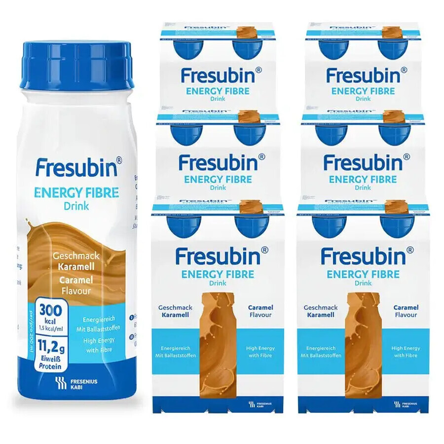 Fresubin Energy Fiber Drink, preparado nutricional, sabor caramelo, 4 x 200 ml