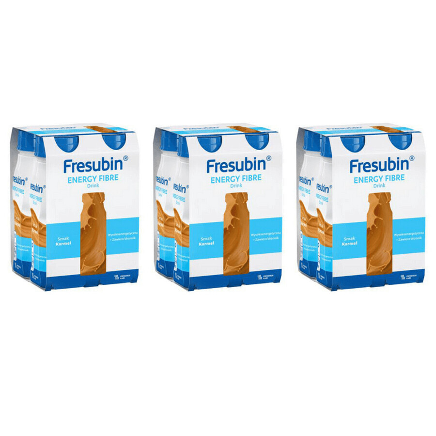 Fresubin Energy Fiber Drink, preparado nutricional, sabor caramelo, 4 x 200 ml