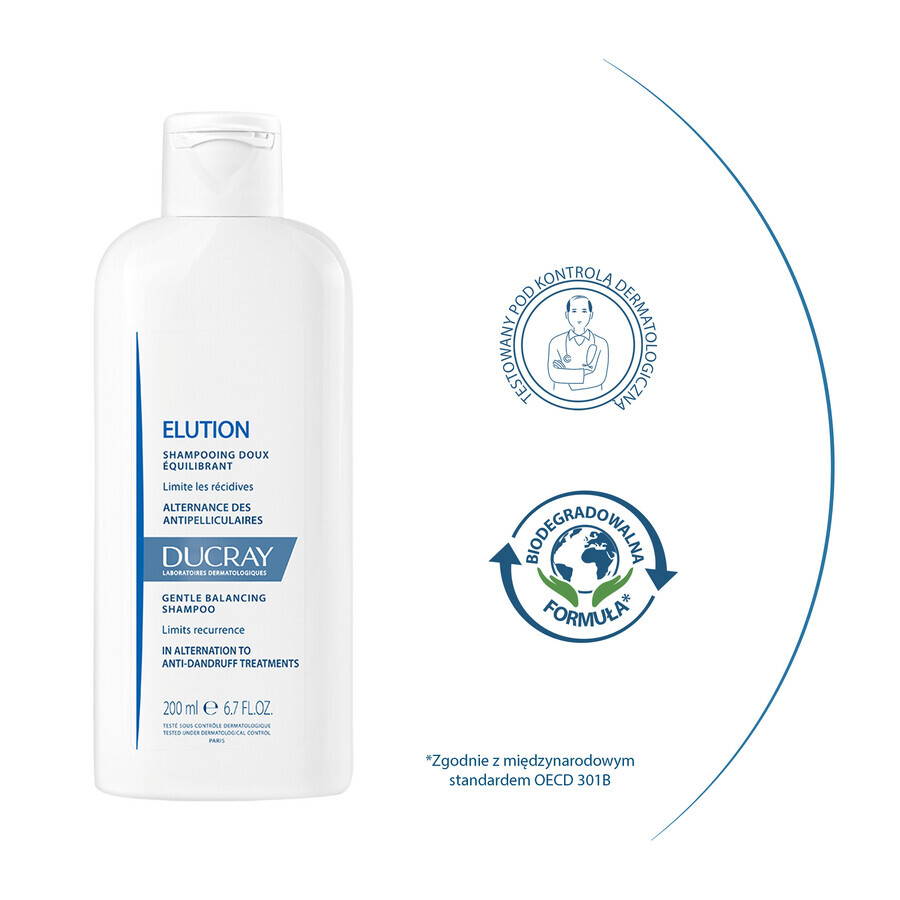 Ducray Elution, champú suave que devuelve el equilibrio al cuero cabelludo, 400ml